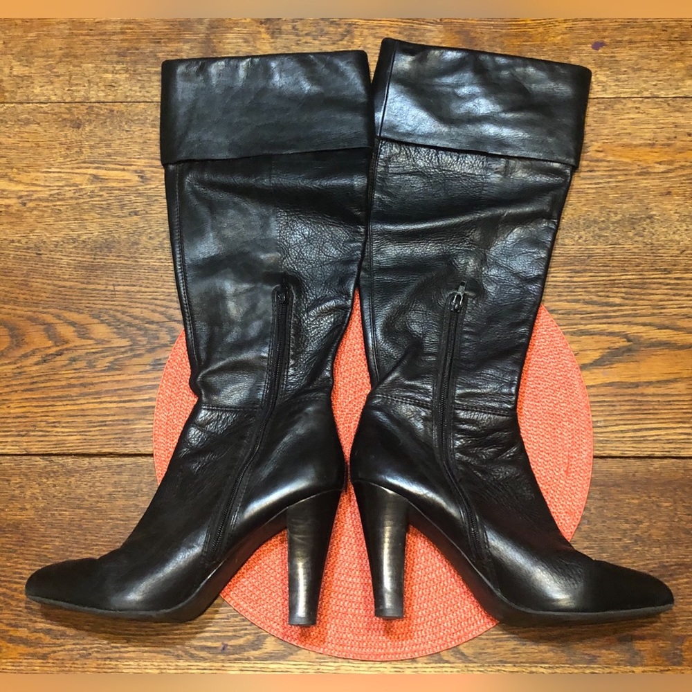 Nine West knee hi leather boot black sz9.5 EUC